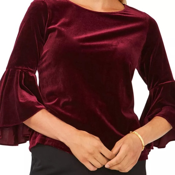 MSK Velvet Burgundy Blouse with Flared Bell Sleeves NWOT - Picture 4 of 5